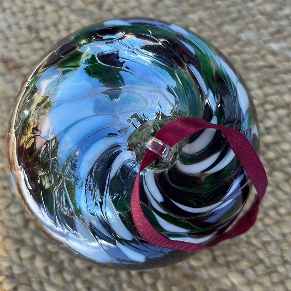 Other - Vintage Art Glass 15” Blown Orb Glass Sun Catcher Ornament Maroon White Green